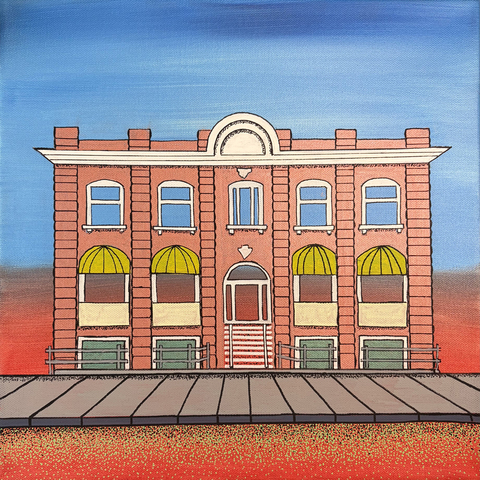 Farnam Block aka Lydia's, 1912-2015, 14"x14" Acrylic Paint & Pens on Stretched Canvas