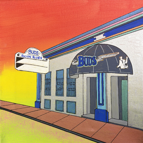 Buds On Broadway, 12"x12". Acrylic Paint & Pens on Stretched Canvas