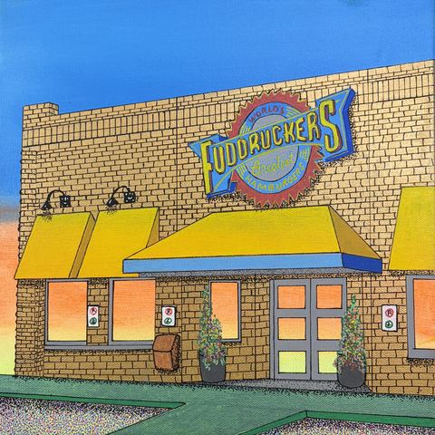 Fuddruckers Family Favourite, 12"x12", Acrylic Paint & Pens on Stretched Canvas